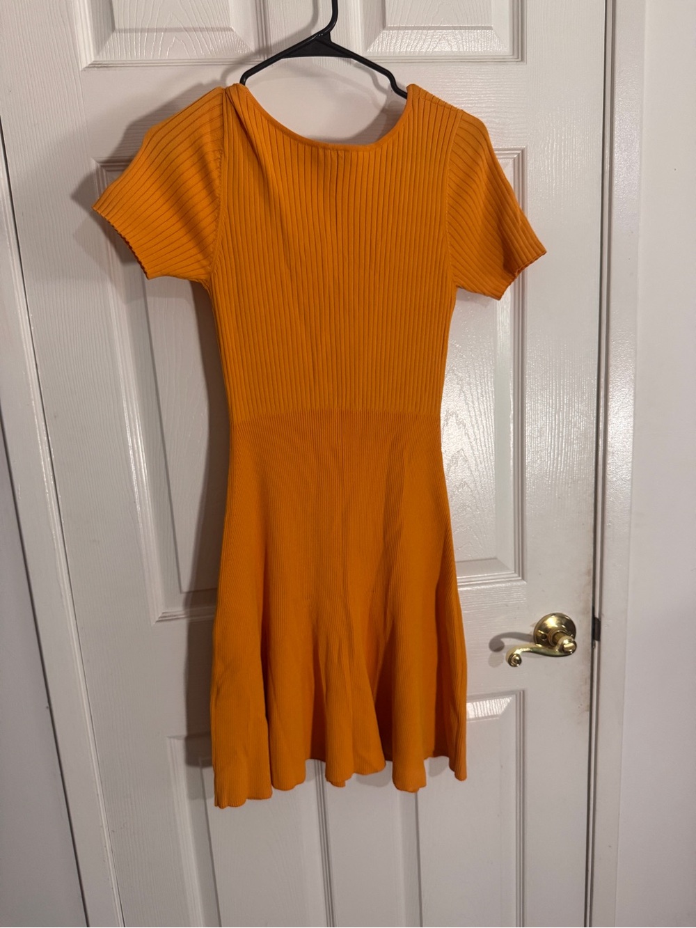 Sandro Orange Ribbed Short-Sleeve Fit-and-Flare Dress